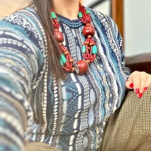 VTG EclecticGrandpa Florence Tricot 3d Knit Coogi Style Blue Fun Geometric Italy